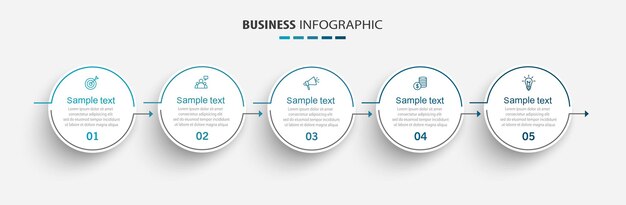 Plantilla de infografía empresarial con 5 opciones o pasos.