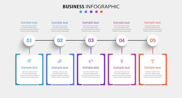 Plantilla de infografía empresarial con 5 opciones o pasos.