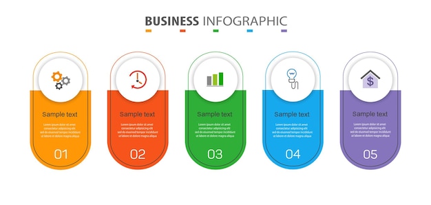 Plantilla de infografía empresarial con 5 opciones.