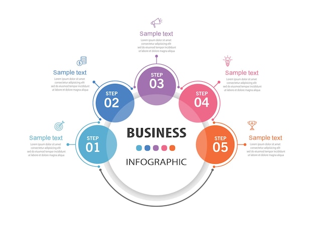 Plantilla de infografía empresarial con 5 pasos
