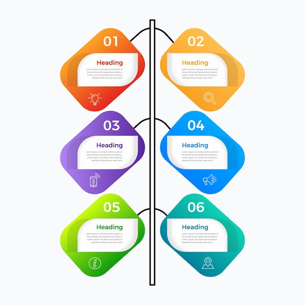 Plantilla de infografía empresarial de 6 pasos Presentación y gráfico de pasos infográficos modernos y coloridos
