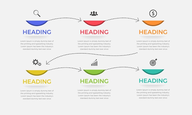 Plantilla de infografía empresarial de 6 pasos Presentación y gráfico de pasos infográficos modernos y coloridos