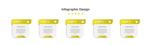 Plantilla de infografía empresarial abstracta amarilla de cinco pasos