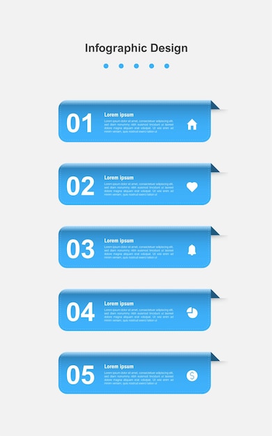 Plantilla de infografía empresarial abstracta azul de cinco pasos