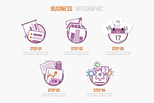 Vector plantilla de infografía empresarial circular de cinco pasos