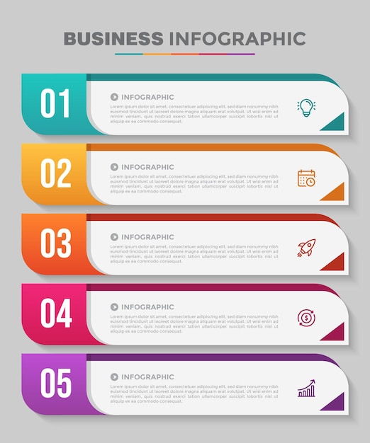 Plantilla de infografía empresarial colorida de cinco pasos