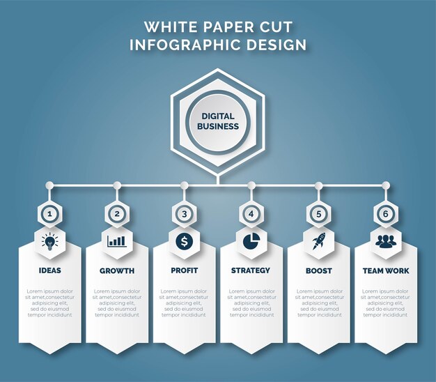 Plantilla de infografía empresarial de corte de papel blanco