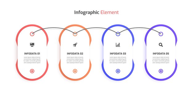 Plantilla de infografía empresarial diseño creativo con icono de etiqueta abstracta y 4 opciones para presentación