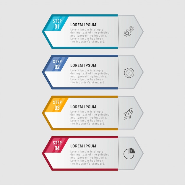 Plantilla de infografía empresarial. Diseño de línea delgada con números 4 opciones o pasos.
