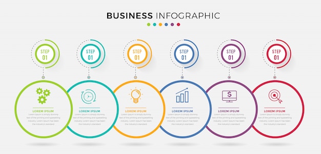 Plantilla de infografía empresarial. Diseño de línea delgada con números 6 opciones o pasos.