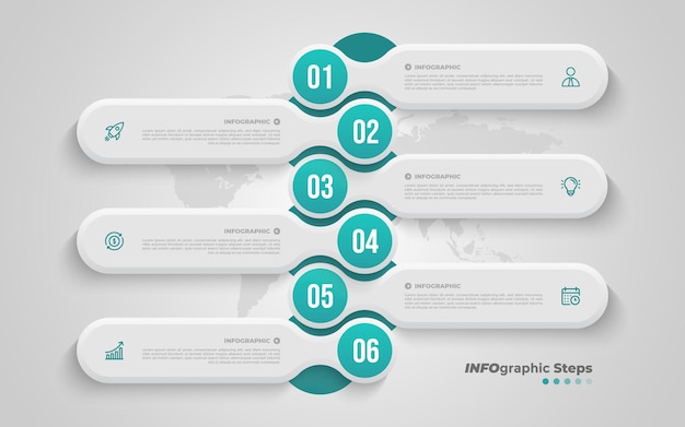 Plantilla de infografía empresarial elegante y moderna de seis pasos
