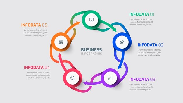 Plantilla de infografía empresarial con etiqueta de círculo de flechas 5 Opciones Se puede utilizar para la presentación