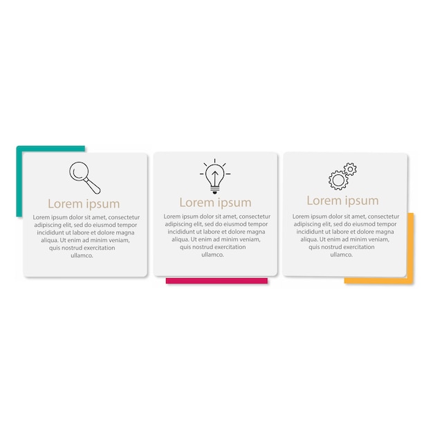 Plantilla de infografía empresarial Etiqueta de diseño de línea delgada con icono y 3 opciones de pasos o procesos