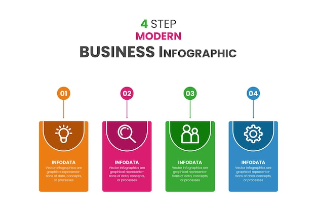 Plantilla de infografía empresarial etiqueta de diseño de línea delgada con icono y 4 opciones de pasos o procesos