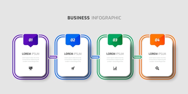 Plantilla de infografía empresarial con etiqueta redondeada Línea delgada 4 Números e icono para presentación