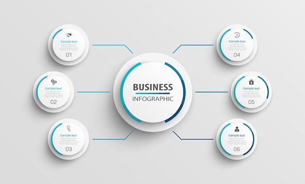 Plantilla de infografía empresarial con iconos y 6 opciones o pasos