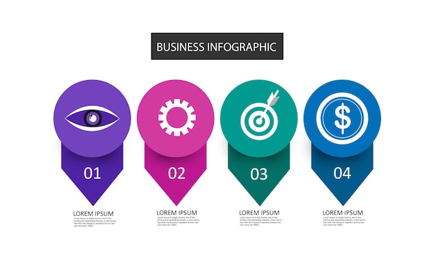 Vector plantilla de infografía empresarial moderna de cuatro pasos