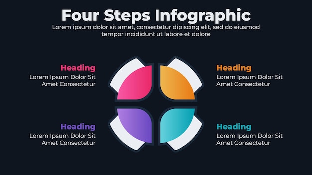 Vector plantilla de infografía empresarial moderna degradada con tema oscuro