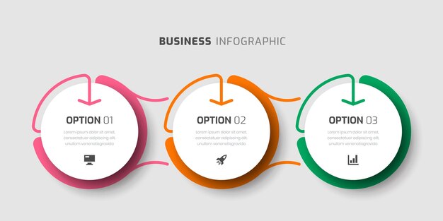 Plantilla de infografía empresarial con opciones de línea fina de etiqueta circular 3 e icono para presentación