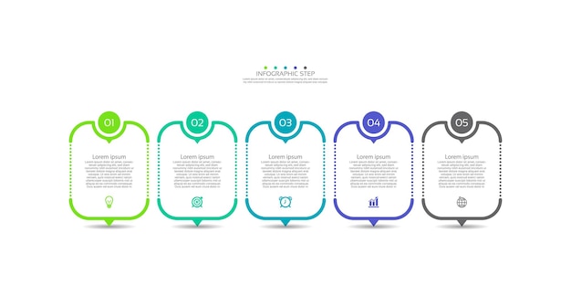 Plantilla de infografía empresarial plana colorida con cinco pasos