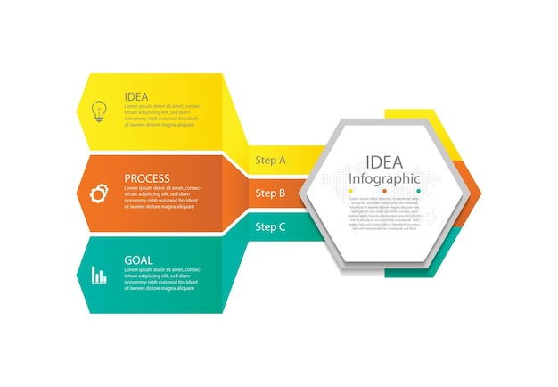 Plantilla de infografía empresarial plana con tres pasos