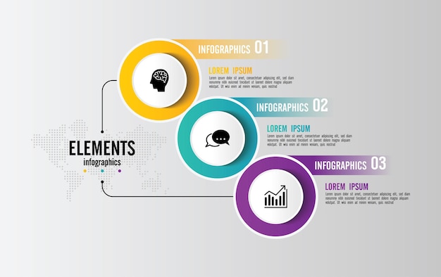 Plantilla de infografía empresarial de presentación con 3 pasos.