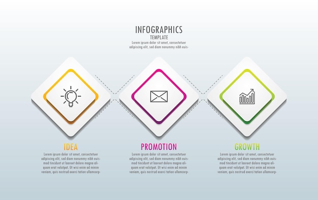 Plantilla de infografía empresarial de presentación con 3 pasos.
