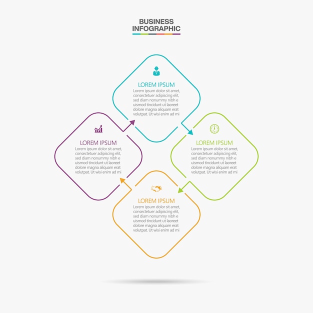 Plantilla de infografía empresarial de presentación con 4 opciones.