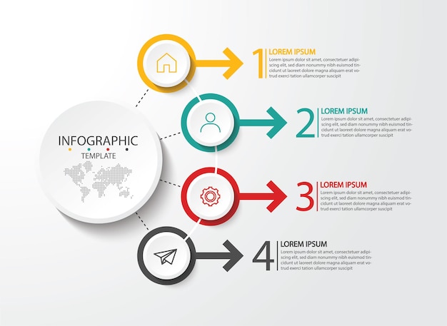 Plantilla de infografía empresarial de presentación con 4 pasos.