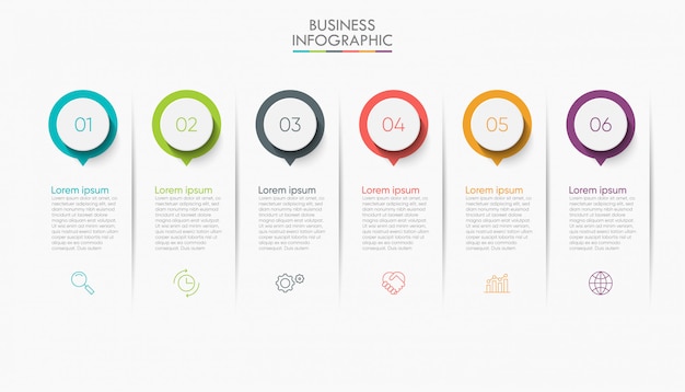 Plantilla de infografía empresarial de presentación con 6 opciones.