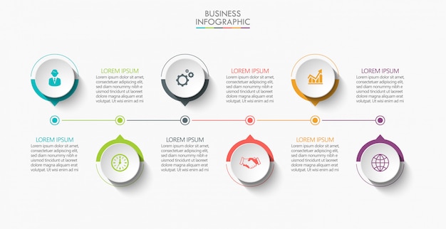 Plantilla de infografía empresarial de presentación con 6 opciones.