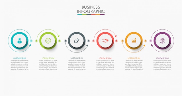 Plantilla de infografía empresarial de presentación con 6 opciones.