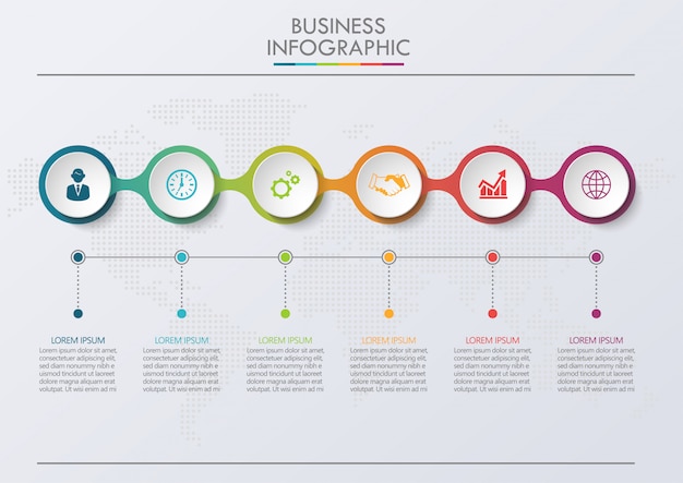 Plantilla de infografía empresarial de presentación con 6 opciones.