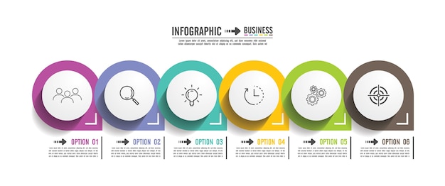 Plantilla de infografía empresarial de presentación con 6 pasos.