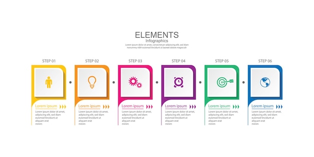 Plantilla de infografía empresarial de presentación colorida con 6 pasos