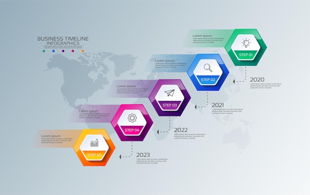 Plantilla de infografía empresarial de presentación colorida con cinco pasos