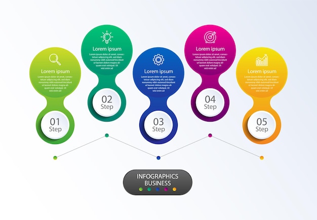 Plantilla de infografía empresarial de presentación colorida con cinco pasos