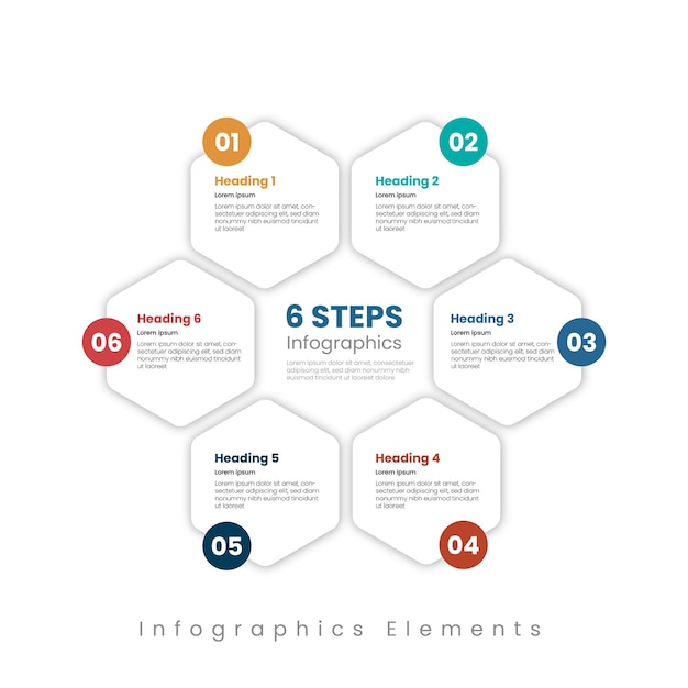 Plantilla de infografía empresarial vectorial de 6 punteros con pasos