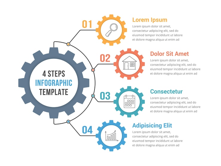 Vector plantilla de infografía con engranajes