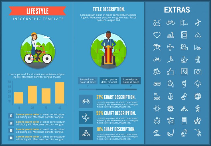 Vector plantilla de infografía de estilo de vida, elementos e iconos