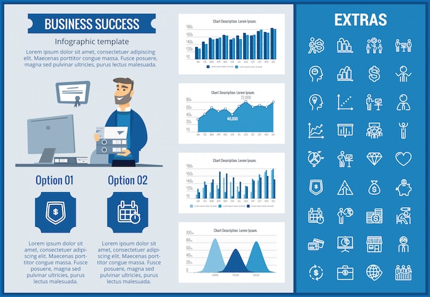 Plantilla de infografía de éxito empresarial y elementos