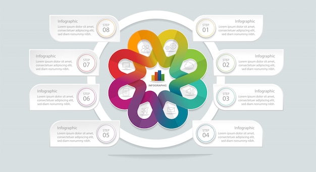 Plantilla de infografía geométrica plana con 8 opciones