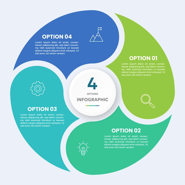 Plantilla de infografía de gráfico circular con 4 opciones para presentaciones