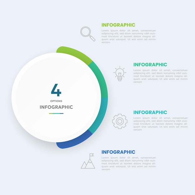 Plantilla de infografía de gráfico circular con 4 opciones para presentaciones