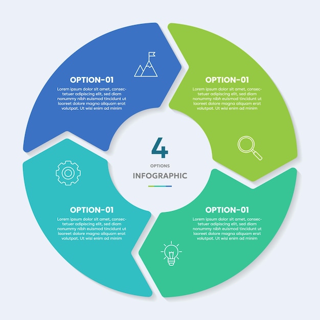 Plantilla de infografía de gráfico circular con 4 opciones para presentaciones