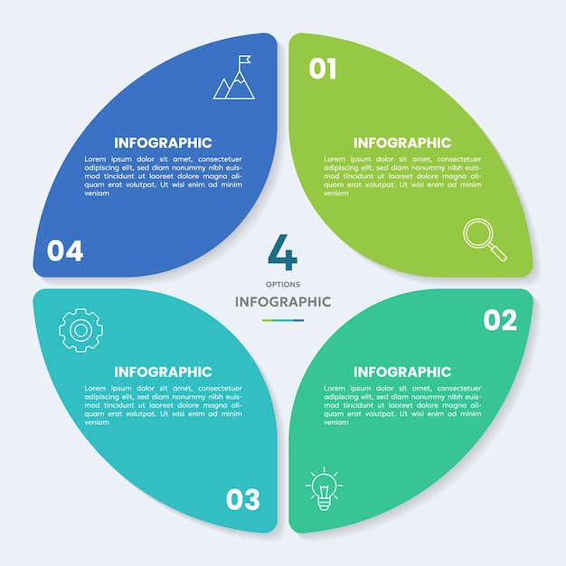 Plantilla de infografía de gráfico circular con 4 opciones para presentaciones