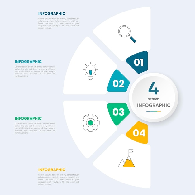 Plantilla de infografía de gráfico circular con 4 opciones para presentaciones