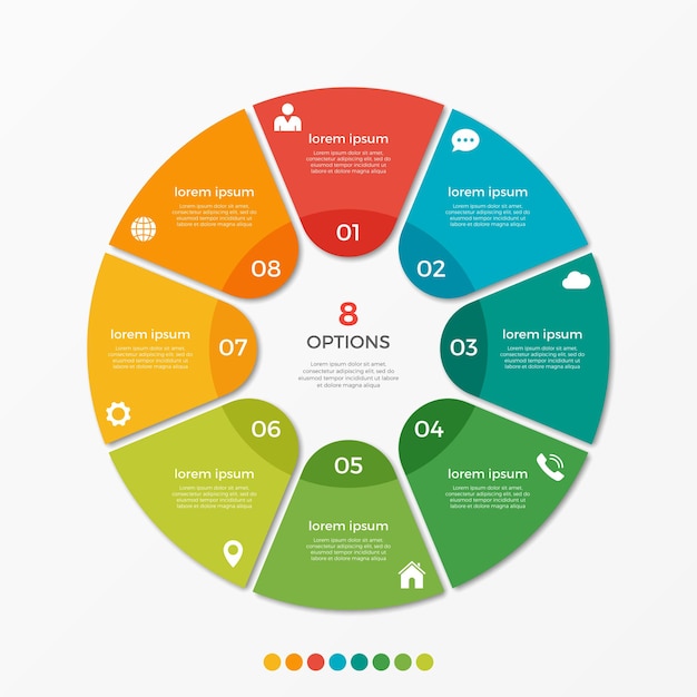 Plantilla de infografía de gráfico circular con 8 opciones para presentaciones, publicidad, diseños, informes anuales