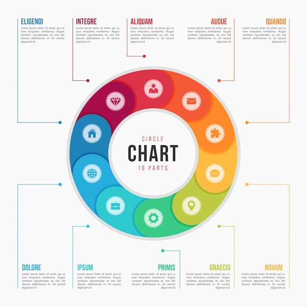 Plantilla de infografía de gráfico circular con partes, procesos, paso