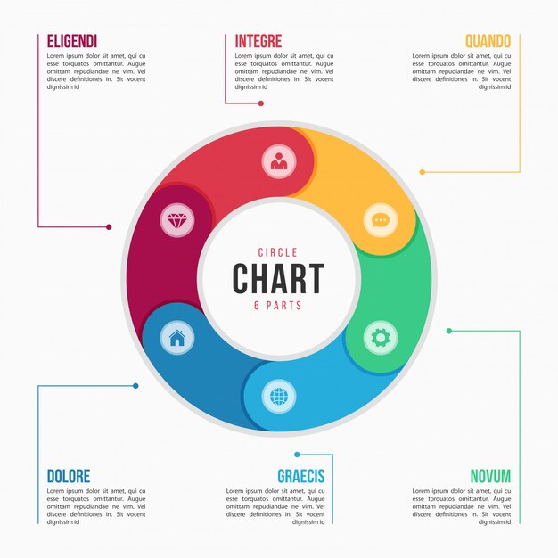 Plantilla de infografía de gráfico circular con partes, procesos, pasos